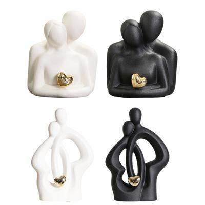 Ceramic Couple Statue Hugging Kissing Lover Figurine for TV Stand Shelf Decor Romantic Couple Heart Sculpture for Wedding Anniversary Valentine's