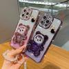 Applicable To iPhone17 Electroplated Rhinestone Mobile Phone Case Apple 16 Bead Bear Bracket 15 Anti-drop 14 Crystal Bracelet 13