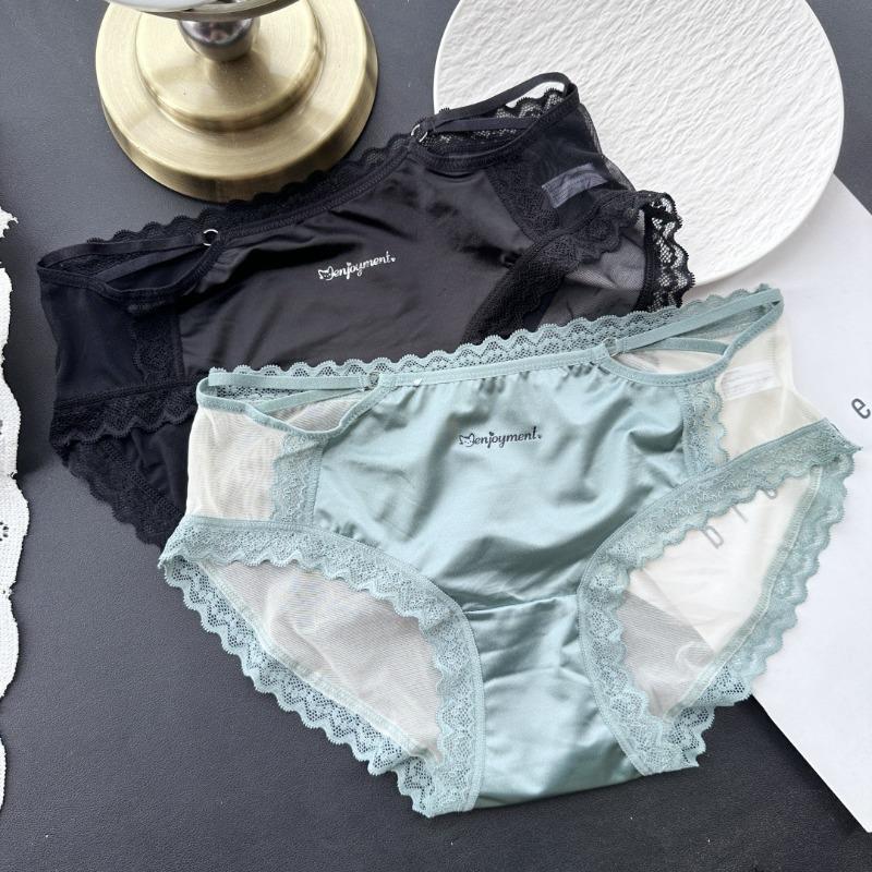 Ladies Spring and Summer Comfortable Sexy Ice Silk Mesh Lace Color Hollow Low Waist Underwear