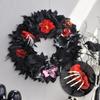 Halloween Wreath for Front Door 20” Black Maple Leaves Wreath with Skeleton Wall Window Halloween Decoration Home Decor