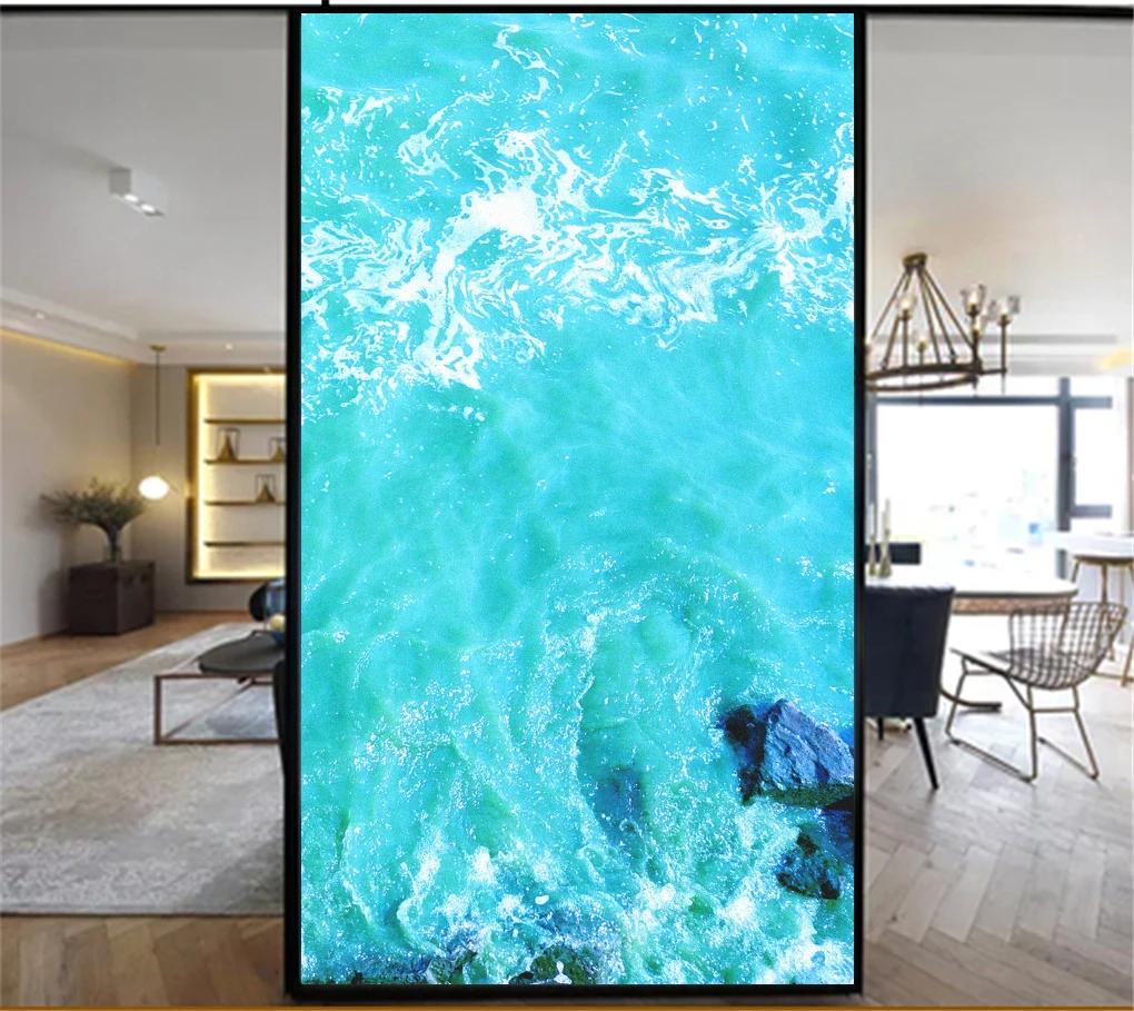 

Static Cling Decorative Windows Film Privacy Beautiful Sea Stained Glass Window Stickers Frosted Window Cling Tint (as the picture,40x60cm WxH)