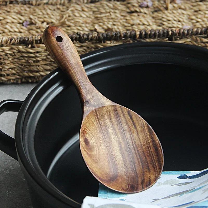Rice Scoop Spoon Natural Wood Rice Paddle Potato Food Serving Spoon Rice Cooking Spoon Wooden Tableware Kitchen Utensils