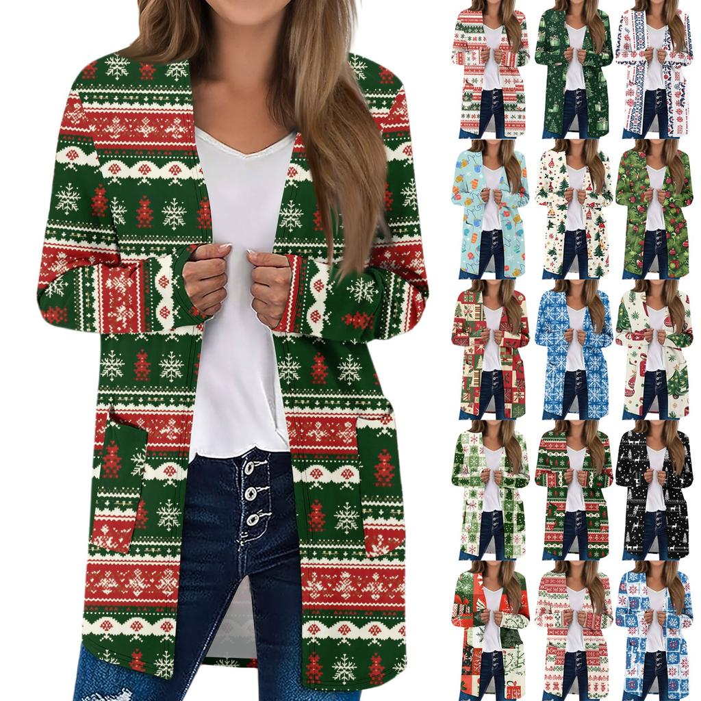 Women's Lightweight Long Sleeve Open Front Cardigans Long Sleeve Lightweight Vintage Printed Coat With Pockets