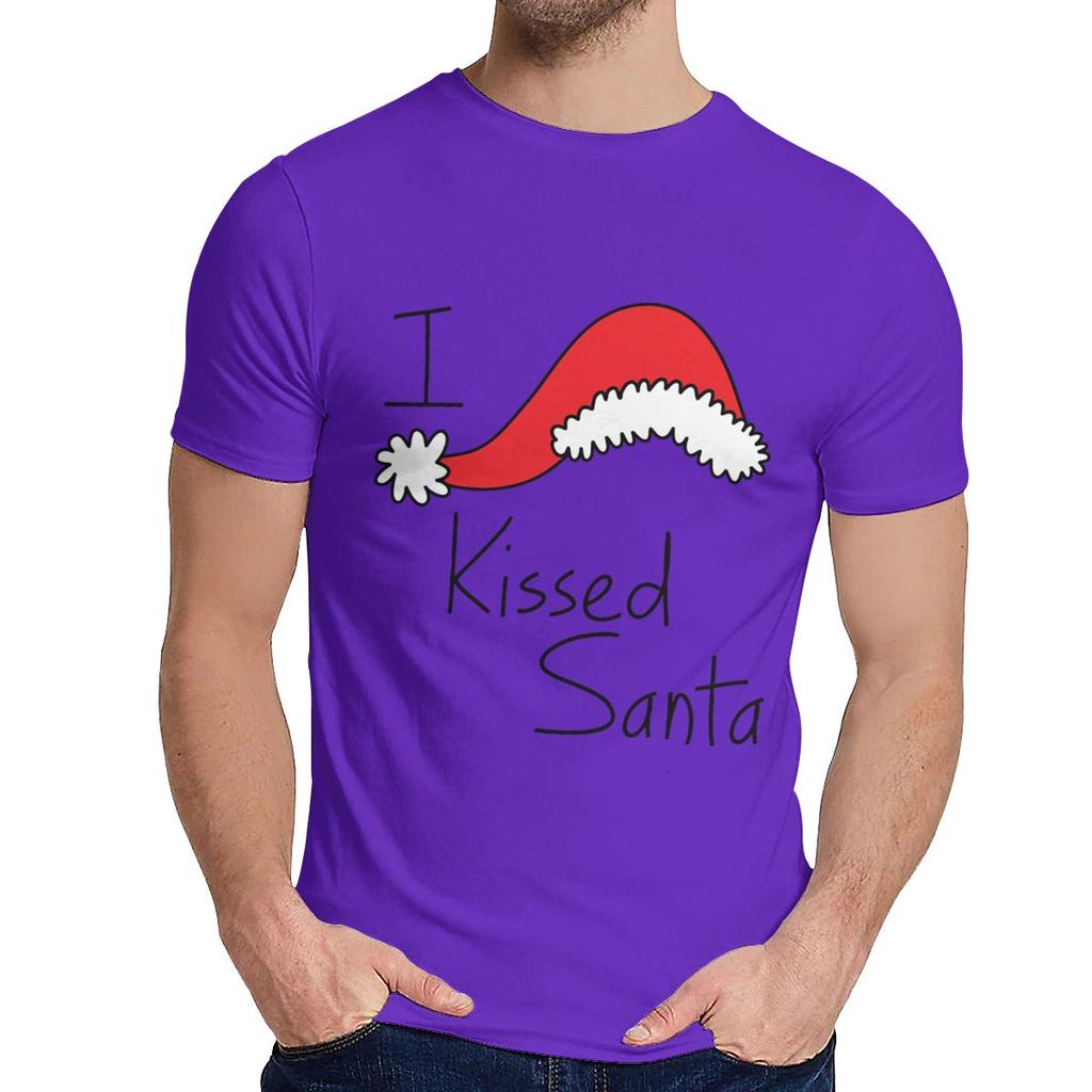 Man T Shirt Christmas I Kissed Santa Baby Cotton Graphic Man S O Neck Hip Hop