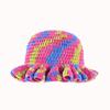 Dopamine Rainbow Color Matching Pleated Lotus Leaf Lace Knitted Bucket Hat Women'S Autumn And Winter Handmade Crochet Wool Hat