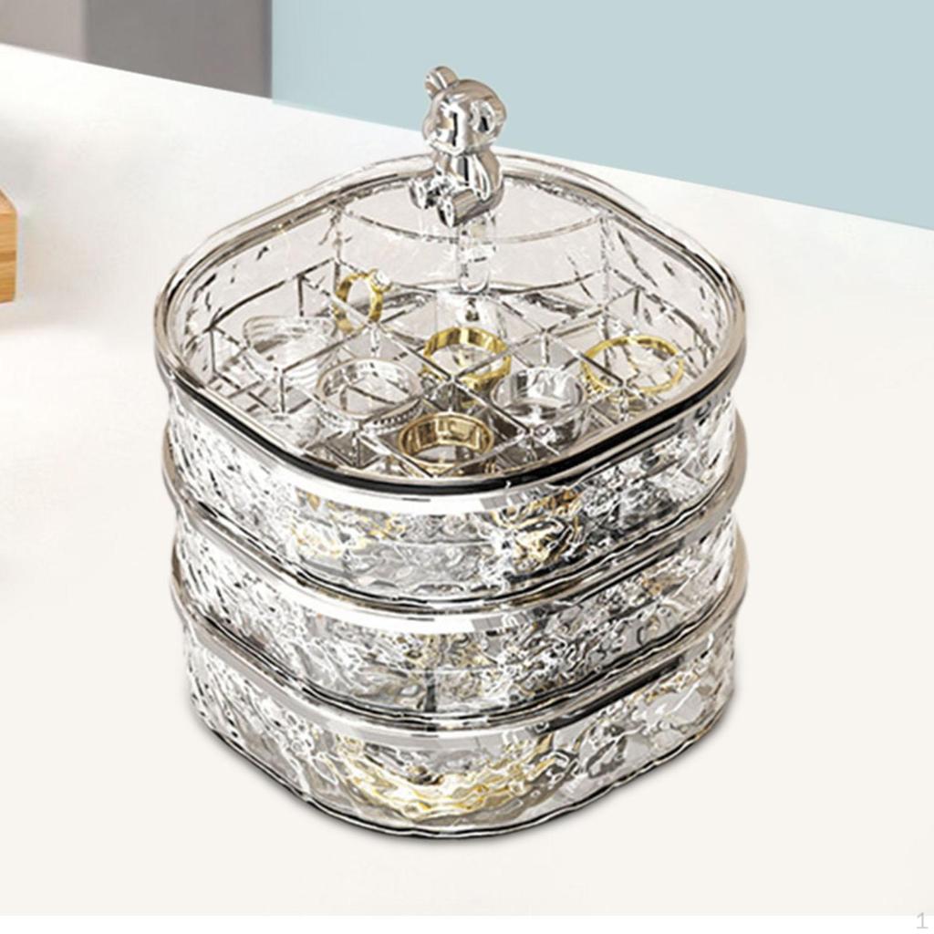 Rotating Jewelry Box Earrings Holder 360° Rotation Trendy 3 Layer Organizer Tray