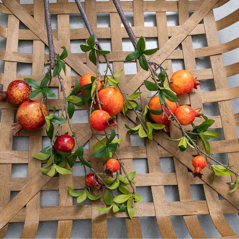 3pcs Artificial Pomegranate Stems with Leaves, Faux Fruit Branches for Rustic Home Decor, Fall Centerpieces, Wedding & Holiday Arrangements,73cm