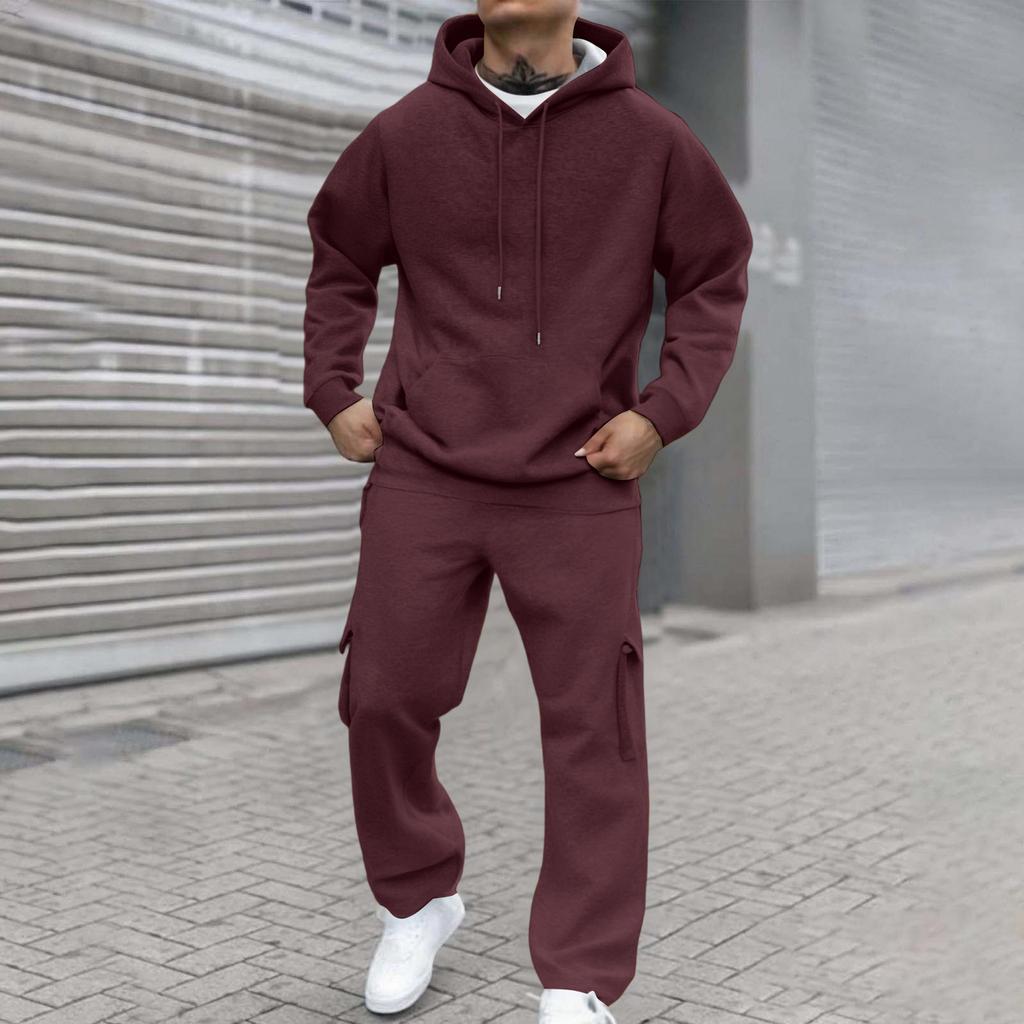 Men's Two-Piece Set, Hoodie & Elastic-Waist Cargo Pants For Casual Outdoor Sports