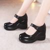 Spring Genuine Leather Women's Shoes Girls' Shoes Fashion 8CM High Heels Pumps Wedges Black Comfortable Female Platform Shoes