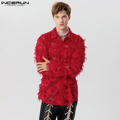Herren Langarm Button Up Durchsichtige Quasten Shirts Party Tops