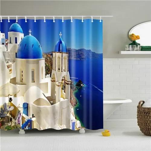 Modern Shower Curtains Bathroom Curtain Scenic City Beach Bath Curtain Frabic Waterproof Polyester With Hooks