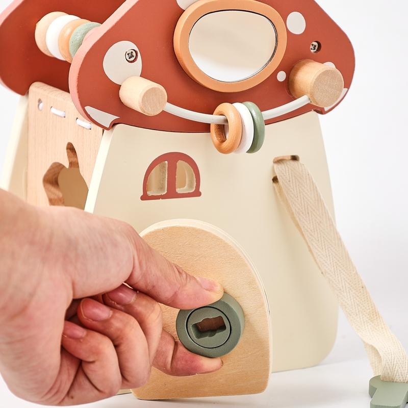 Custom Montessori Mushroom House Toy Wooden Percussion Music Toy Unlock/Place/Shape Match Game Finger Sensory Education Kid Gift