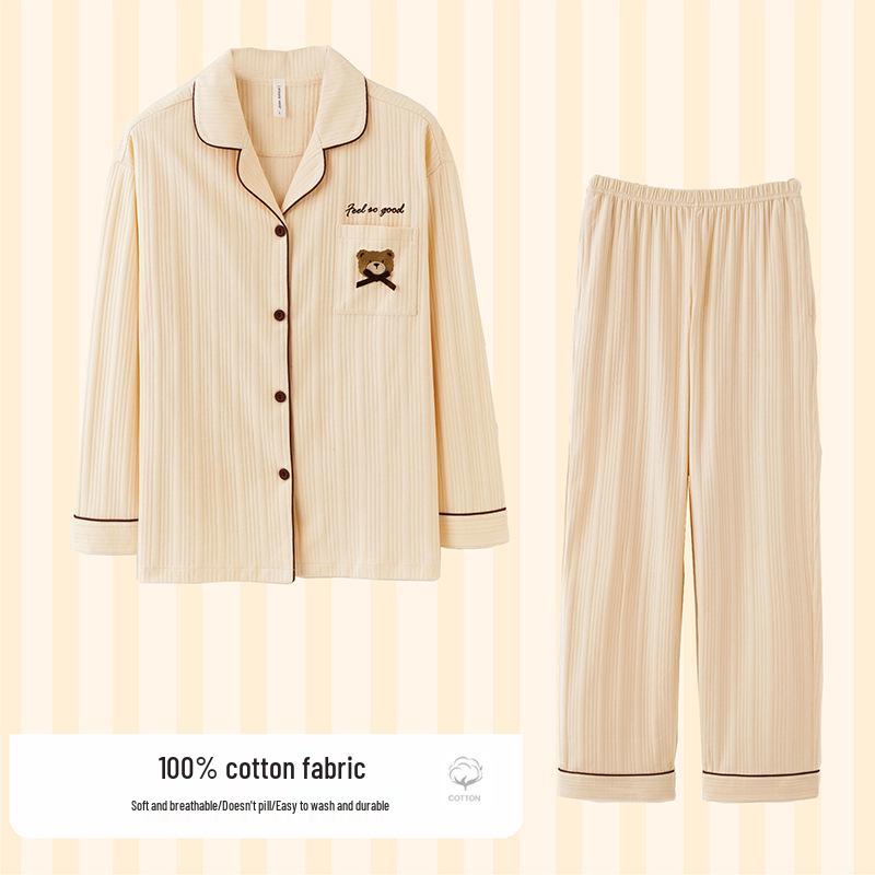 Korean Style Couple Pajamas 2021: 100% Cotton Long Sleeve Homewear for Women & Men - Spring, Autumn, Winter