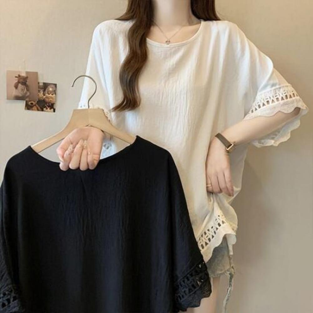 Navava Women RomanTic Lace Trimming ShorT Sleeve T shirT nT2328