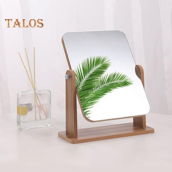 360 Degrees Rotatable Makeup Mirror with Wooden Base High Clarity Men Women Desktop Vanity Mirror Portable Travel Rectangle Cosmetic Mirror