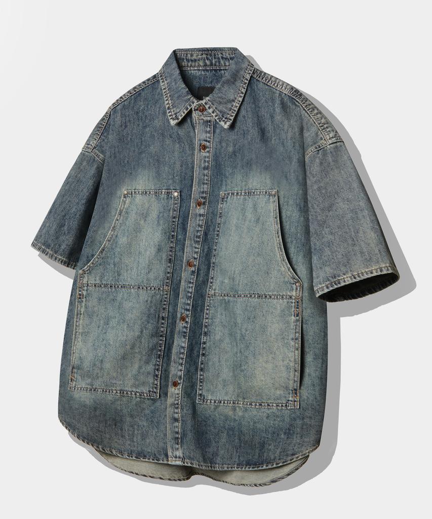 Dimiteulibeullaeg Double Knee Denim Short Sleeve Shirt_Dust Indigo