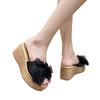 Fashion Women Wedge Slippers New Summer Beach Shoes Platform Appliques Butterfly-Knot Female High Heel Sandals Outdoor Clog Slides