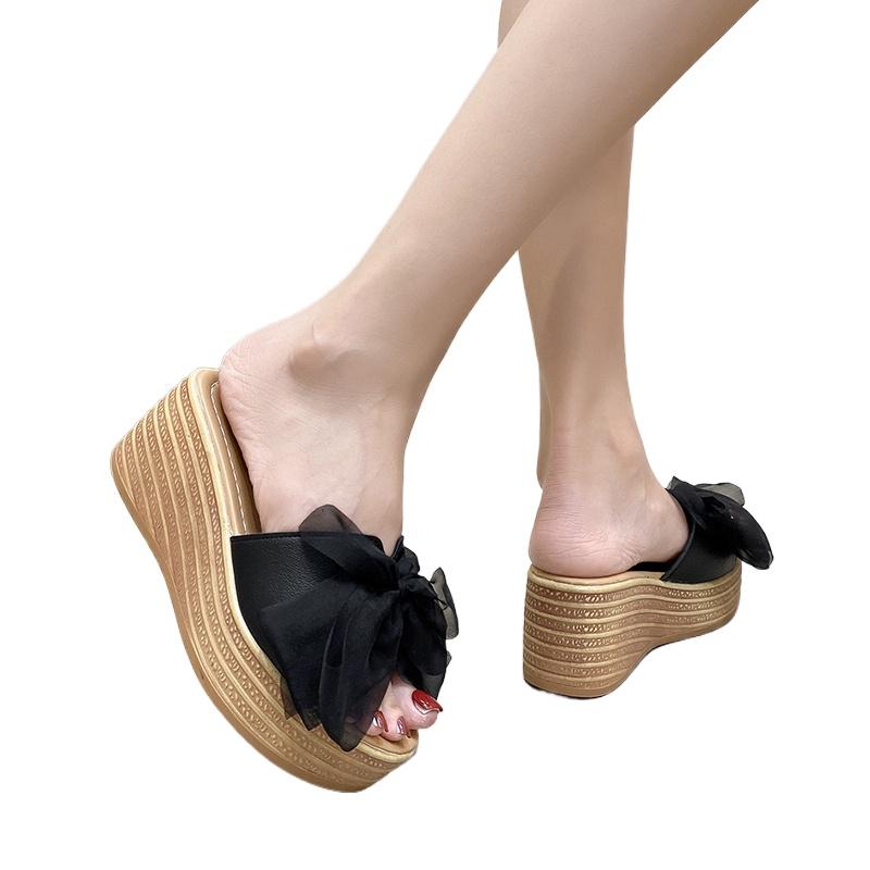 Fashion Women Wedge Slippers New Summer Beach Shoes Platform Appliques Butterfly-Knot Female High Heel Sandals Outdoor Clog Slides