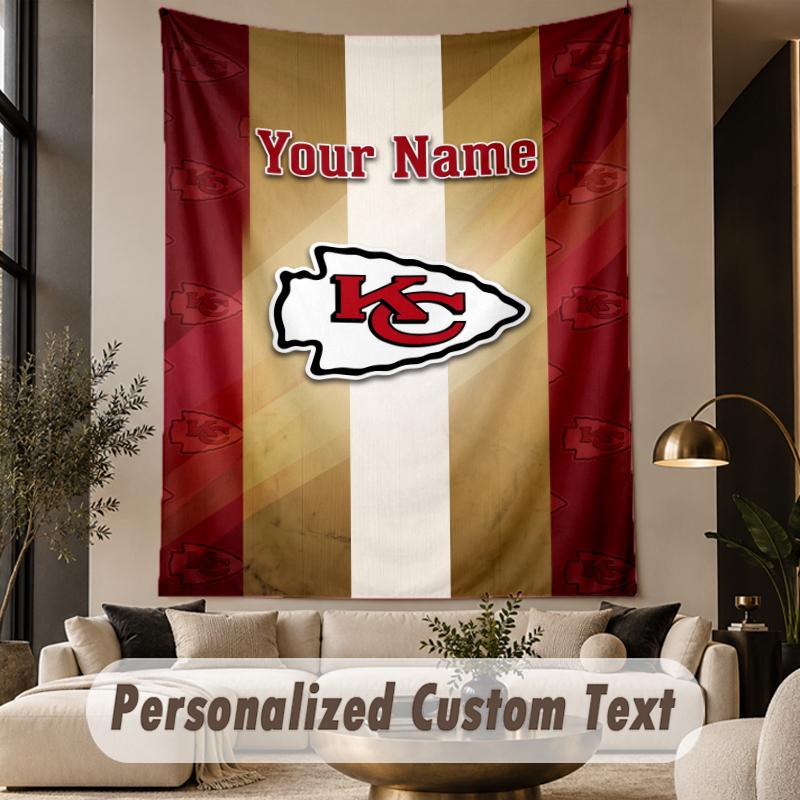 Custom Text Tapestry Kansas City Chiefs Print Wall Tapestry Indoor Living Room Wall Decor