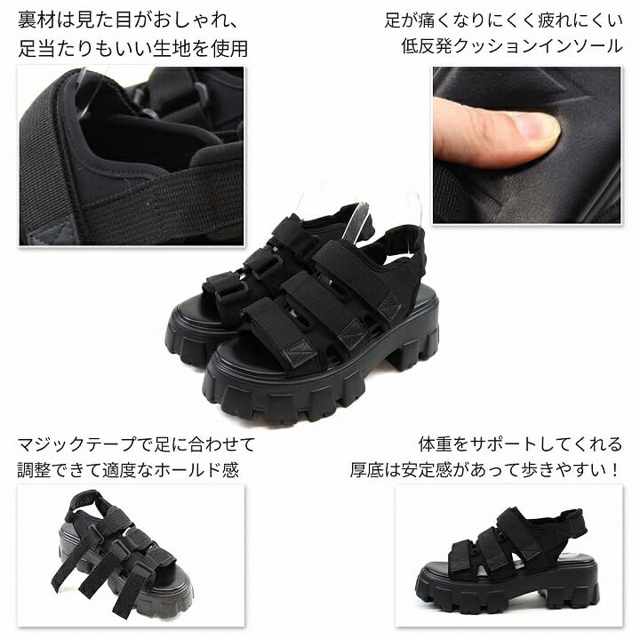 Vivian Damen Plateau-Sportsandalen mit Profilsohle und Klettverschluss, Weiß, Größe S (22,0-22,5), V40003SM