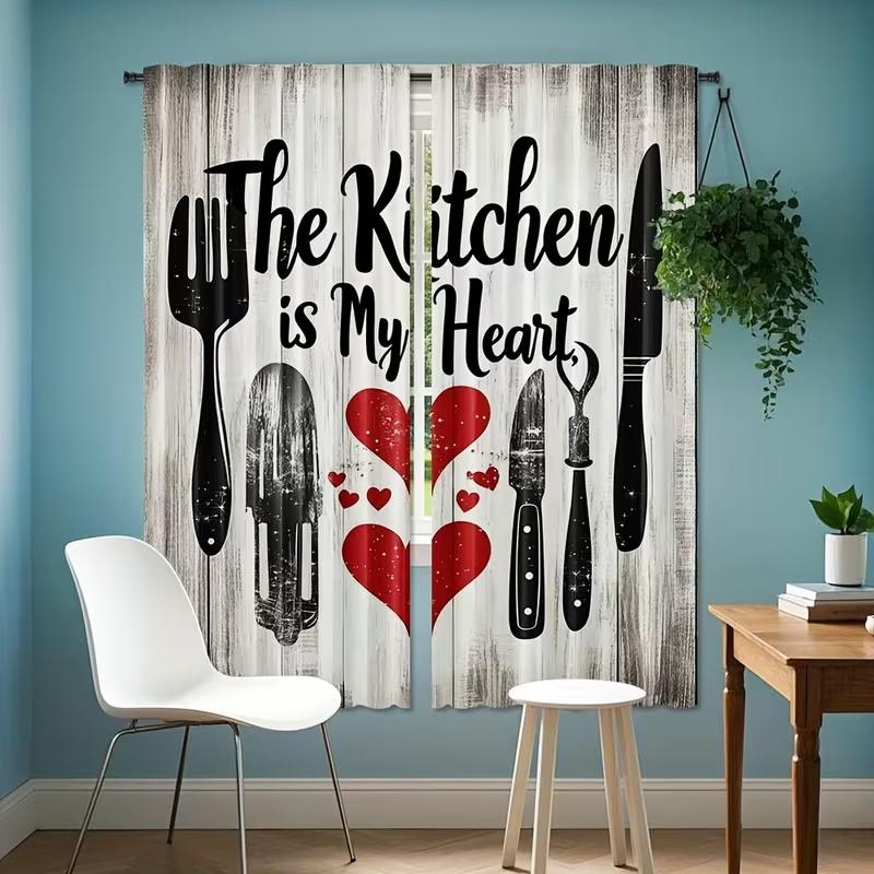 2 Pcs Kitchen tableware print curtains,suitable for bedroom,living room kitchen decoration,home decoration,window decoration