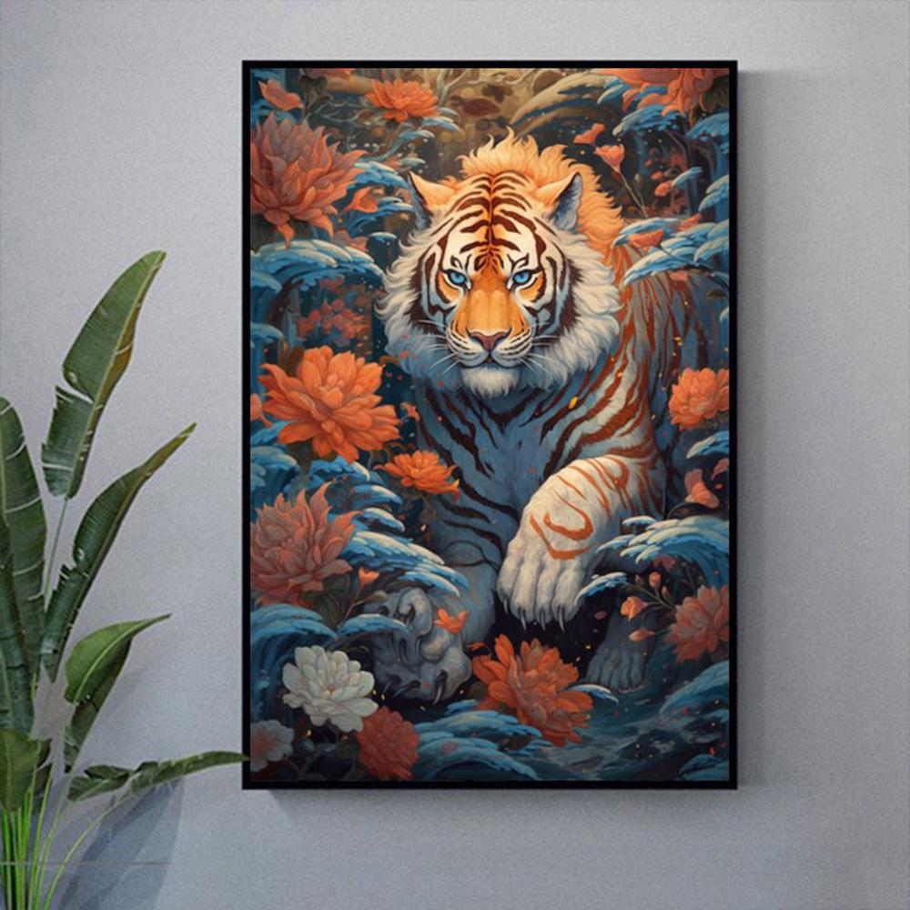 

Тигр и цветок картина полные дрели 5D алмазная живопись мозаичная вышивка «сделай сам» вышивка крестиком для украшения дома J3769 round 40x30cm зелёный