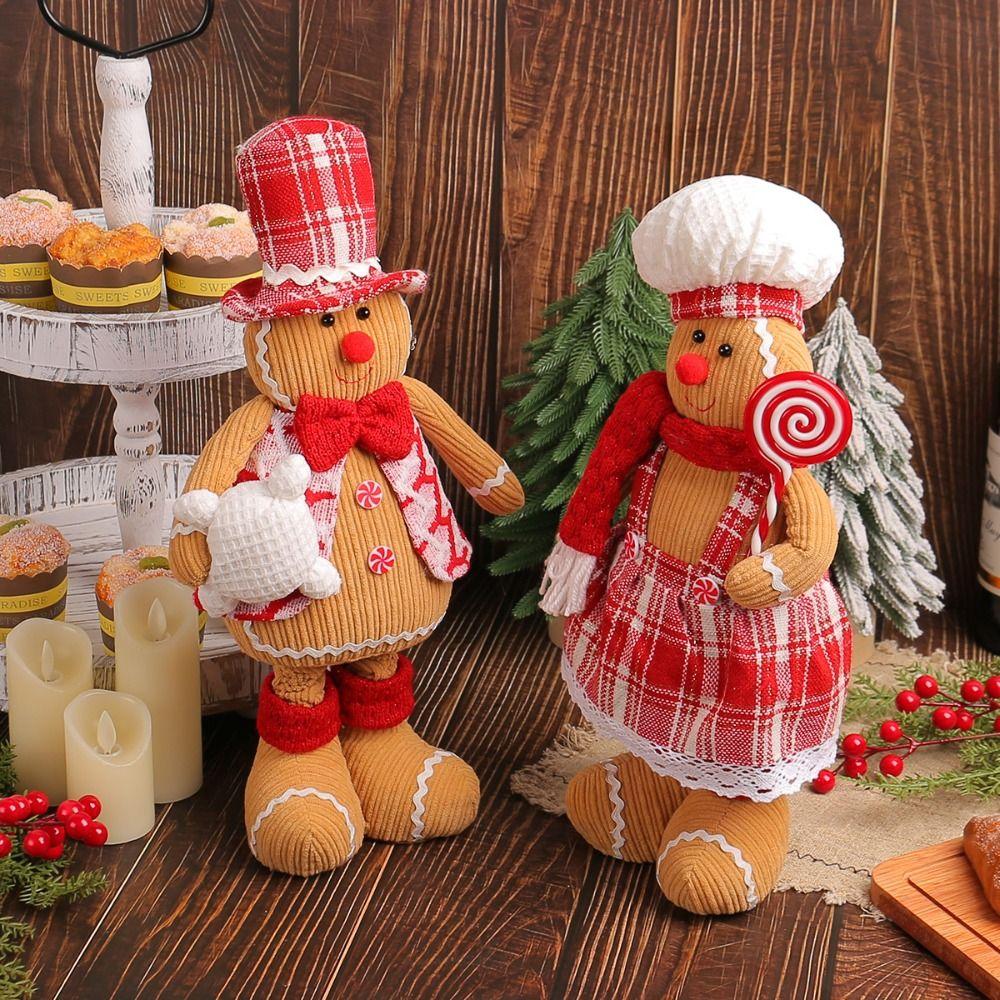 Large Gingerbread Man Retractable Doll Cute Merry Christmas Decoration  New Year Supplies