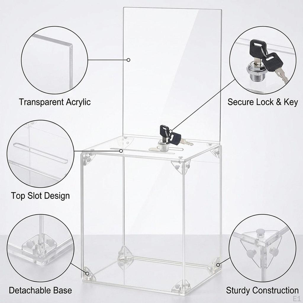 Clear Acrylic Donation Box with Lock Slot Storage Container Comment Case Versatile for Office