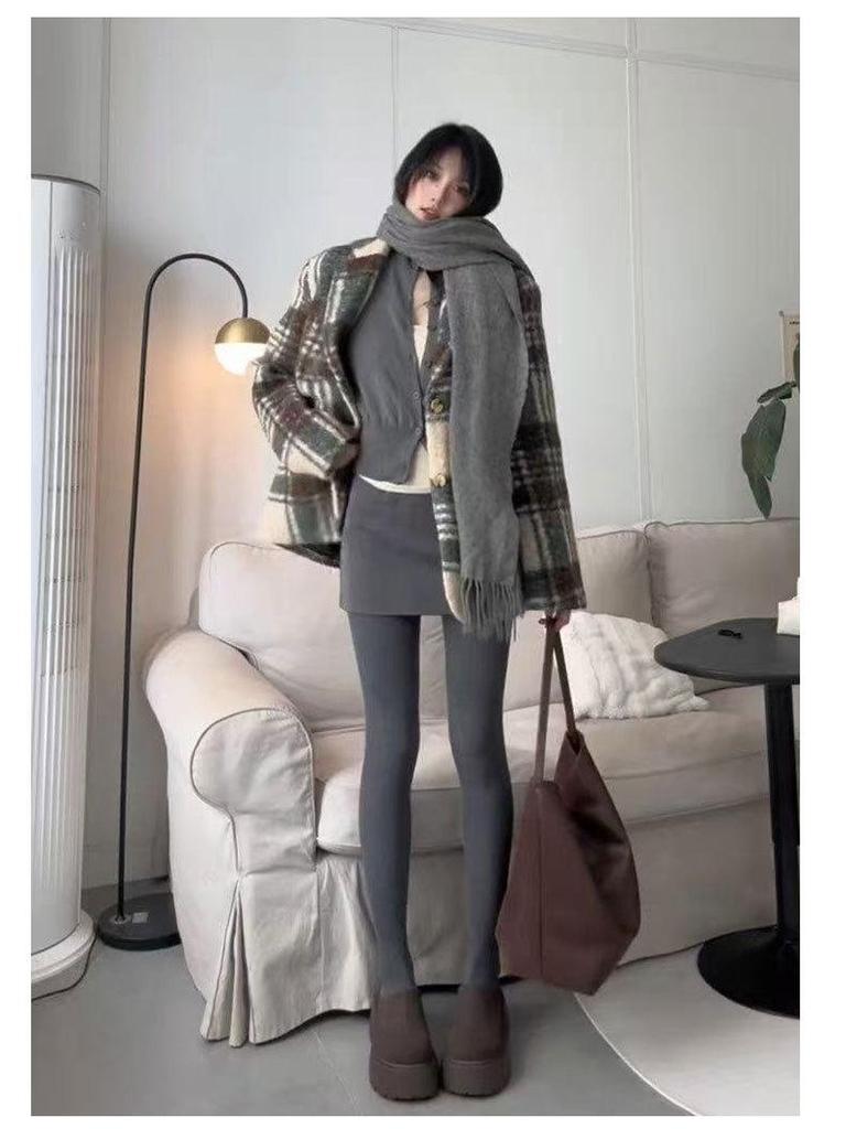 Petite Elegant High-Waisted Grey Wool Blend A-Line Mini Skirt for Women - Slimming Autumn/Winter 2026 Style