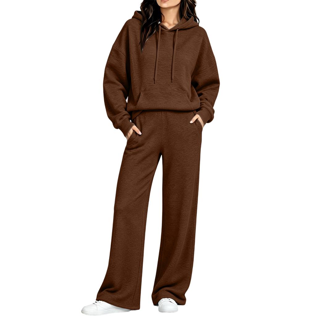 Women's Casual Hooded Sweatshirt and Sweatpants Set with Pockets - Comfy Outfit for Fall Winter
