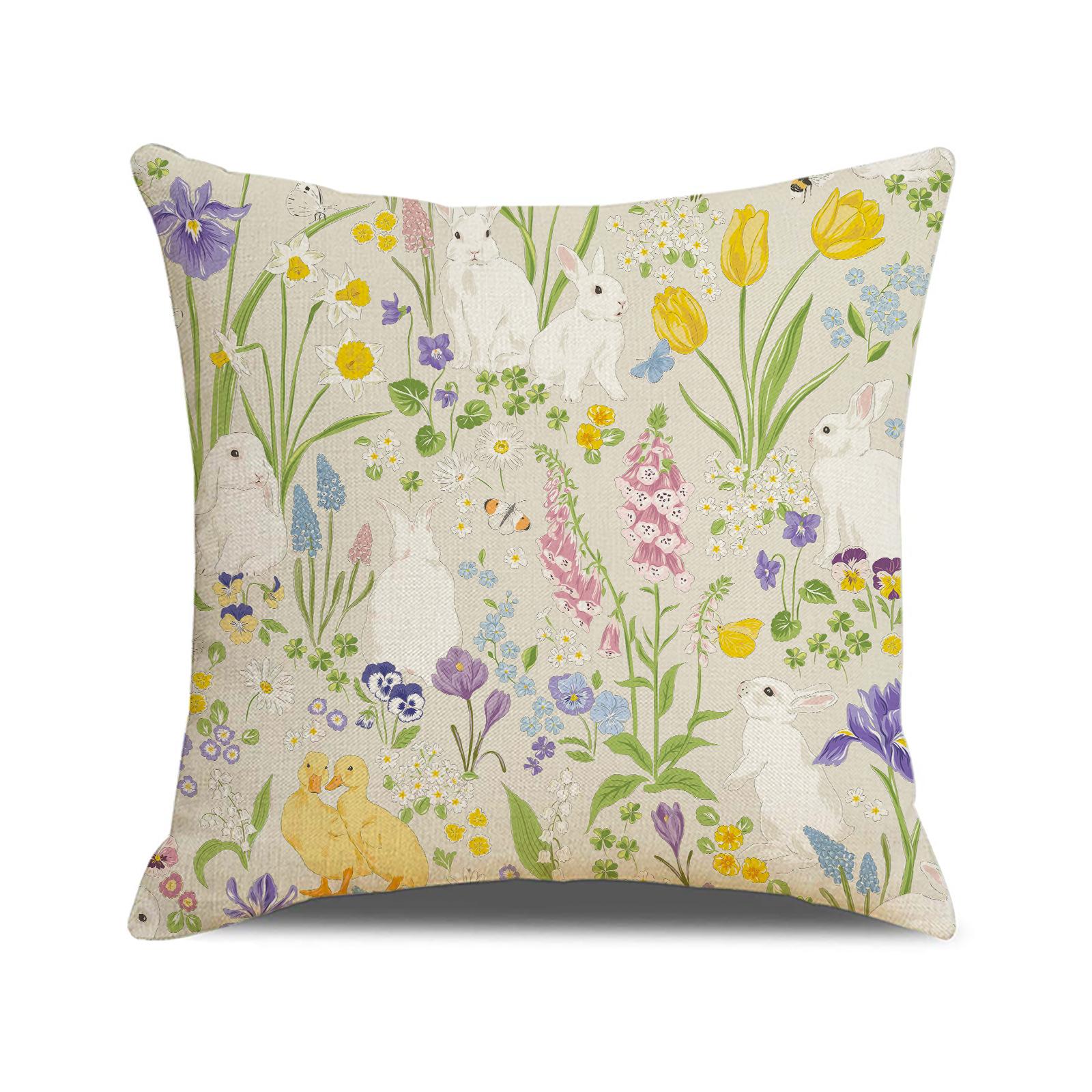 

Nordic New Printed Pillow Cover Linen Dirty Resistant Breathable Car Cushion Home Decoration Cute Rabbit Pillow Cover 45 * 45 (excluding pillow core)