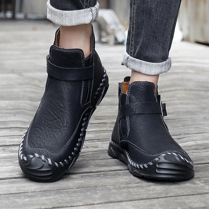 Fashion New Trend Men Ankle Boots Casual Social Chelsea Boots Outdoor Man High Top Walking Shoes All-match Leather Basic Boots for Men