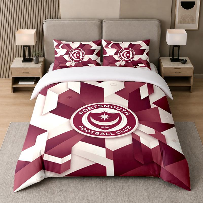3Pcs Bedding SetPortsmouth FC Soft Bed Sheet and Two Pillowcases Home Bedroom Decor