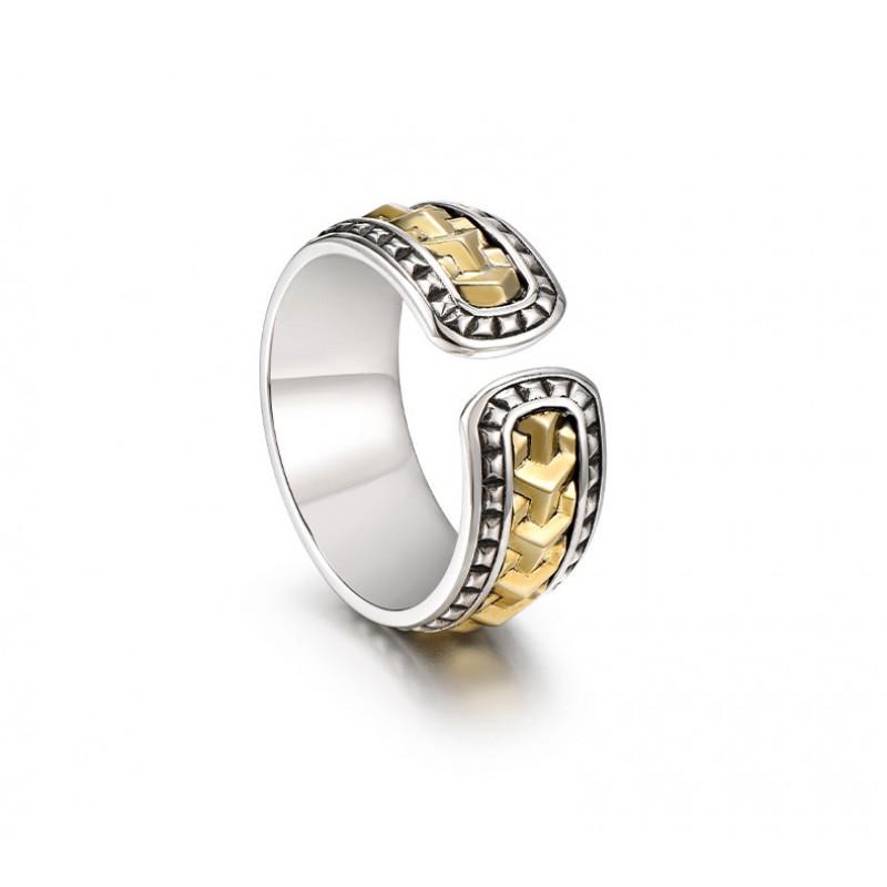 Adjustable Open Ring Men Women Vintage Geometric Armor-Inspired Design Plated Retro Style Jewelry