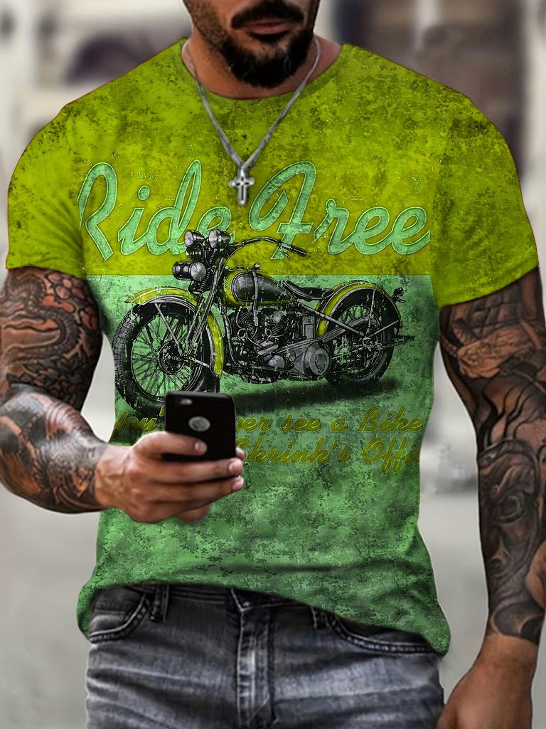 Summer 3D Printed Large-sized Men's T-shirt with Motorcycle Rider Pattern Quick-drying and Breathable Suitable for Daily Wear