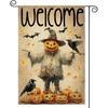 Halloween Garden Flag - Double-Sided Jack-O'-Lantern & Scarecrow Design with Bats, Pumpkins & Autumn Leaves - Durable Polyester Outdoor Welcome Flag F