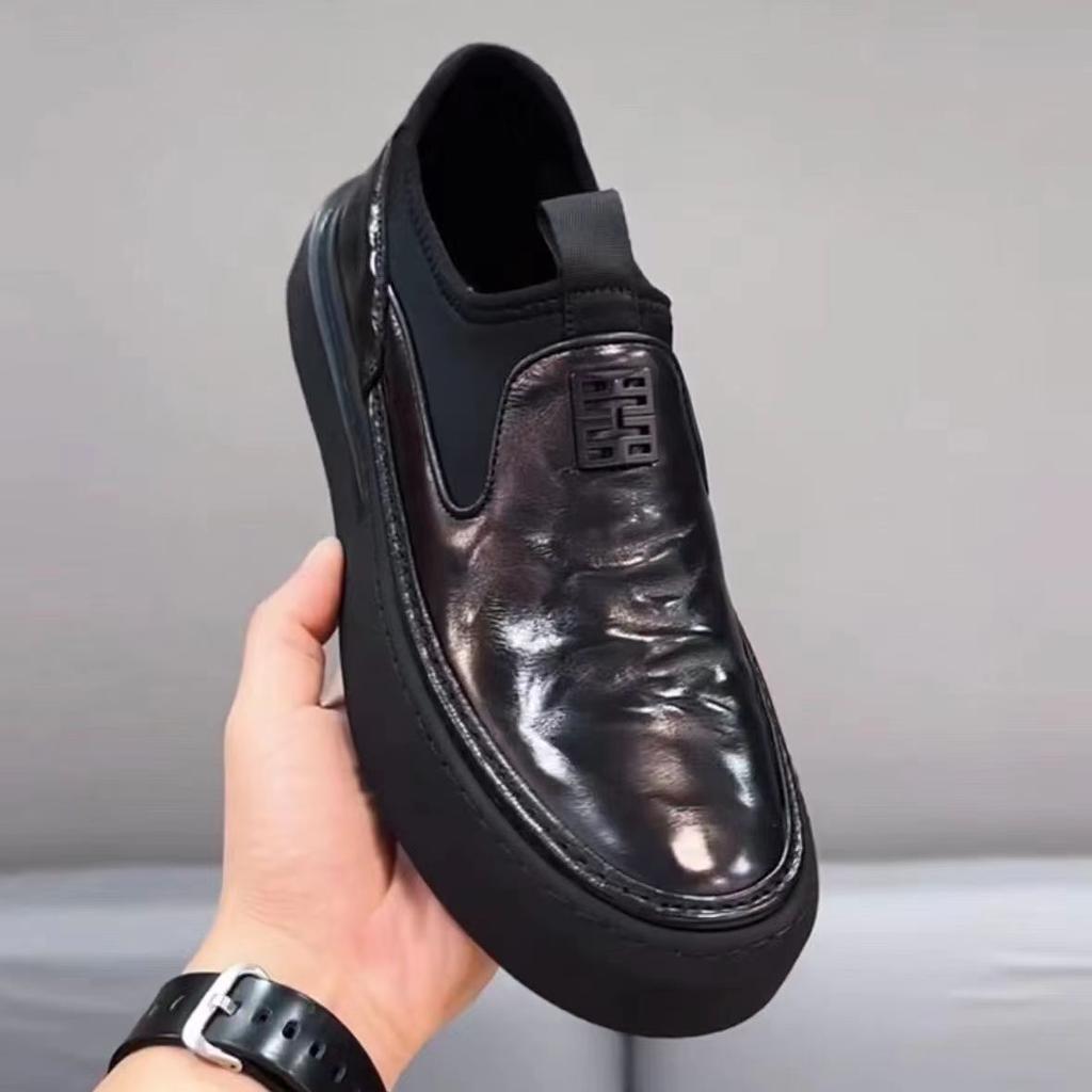 Loafers Men's 2025 Spring New Men's Shoes Platform Leather Shoes British Style Increase Round Head One Pedal Lazy Shoes Tide
