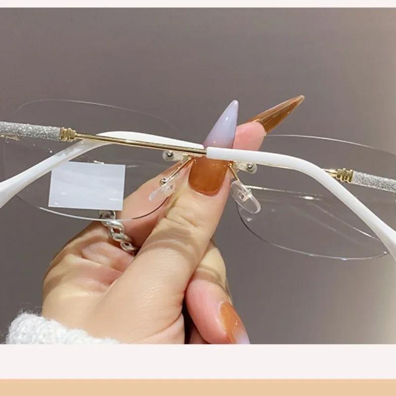 Frameless Clear Lens Color Changing Reading Glasses Fashion Trend Women Men Far Sight Eyewear Outdoor Photochromic Sunglasses