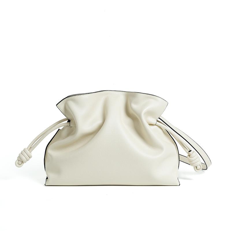 Pleated Cloud Bag: Women's Casual Cowhide Shoulder & Crossbody Bag with Drawstring for Versatile Commuting