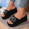 Fashion Summer Women Wedge Slide Beach Slipper Thick Heel Ladies Sandals Crystal Decorate No Slip Platform Slippers Plus Size 35-43