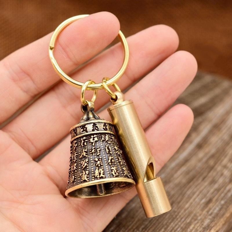 Six-character Mantra Bell Keychain Creative Key Ring Heart Sutra Copper Bell Pendant Bag Charm Accessories Lucky Gift