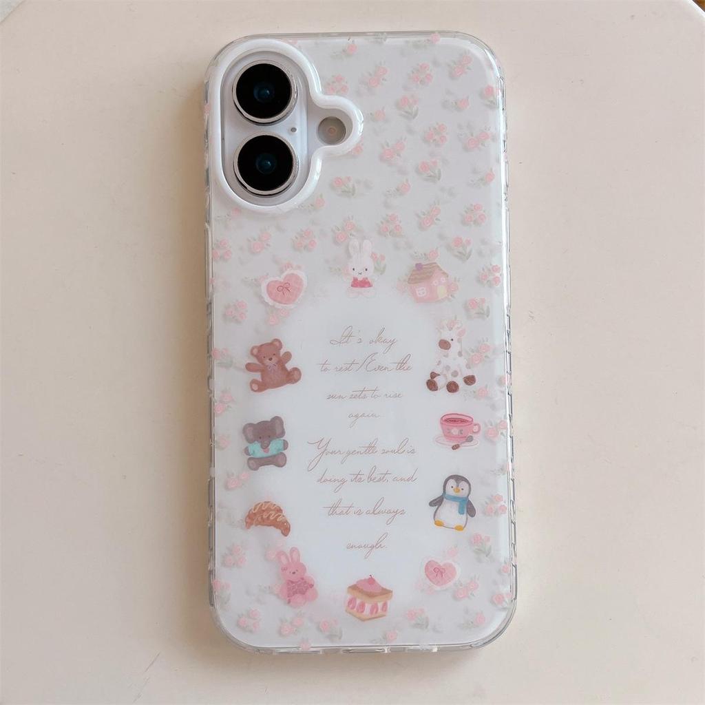Cartoon Animal Double Layer Anti-Fall Phone Case for iPhone 14/13 Compatible with Apple 17/16/15 PROMAX