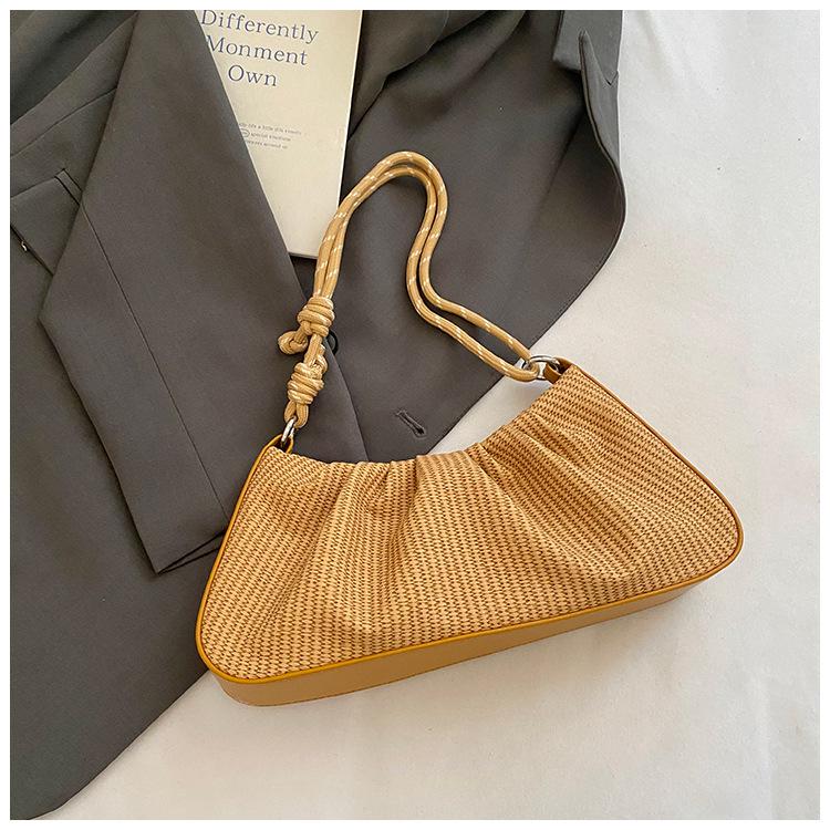 

Французская нишевая плиссированная полосатая женская сумка 2025 лето новая мода простая на плечо сумка-ведро piece коричневый