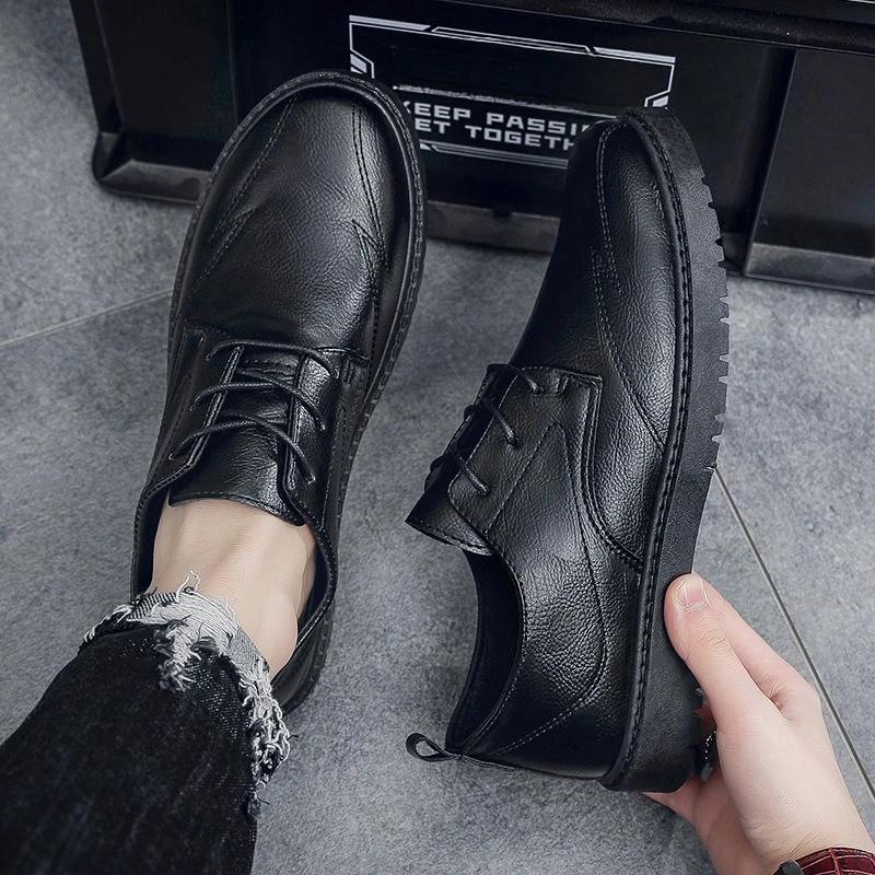 Fashion Black Plain Soft Low-Top Leather Shoes for Men Slip-on Pu Size 45 Cowhide Social New In Comfortable Fashion 2025 Man Casual Shoe