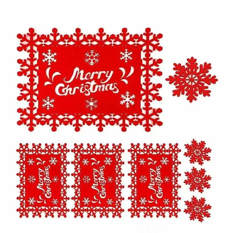 12 Stück Weihnachten Filz Platzsets Schneeflockenförmig Rutschfest Tassenuntersetzer Rot Tischsets Küchenschüsselmatte Zuhause Weihnachten Neujahr Deko