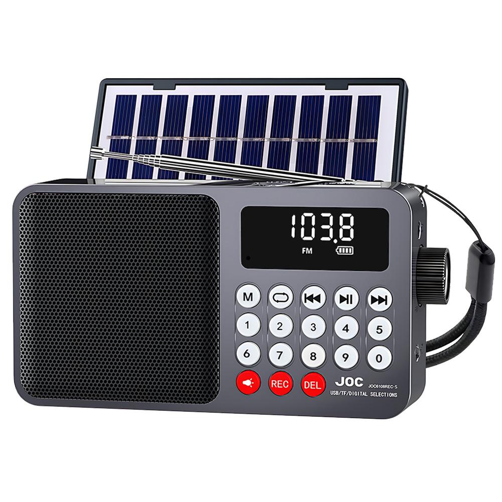 Solar Portable FM Radio Rechargeable Bluetooth Speaker USB TF Card MP3 Music Player with Recording LED Light Radio FM Receiver