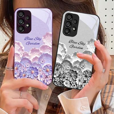 Olejomalba Květina Modrá Pro Samsung Galaxy S10 4G S20 11E 30 S21 21Fe 22 S24 Pro S23 Ultra 5G S8 S9 Tvrzené Sklo Pouzdro na Telefon