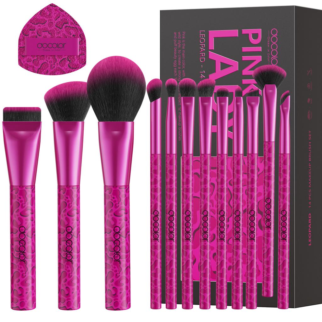 Docolor 12pcs Leopard Pink Face Makeup Brush Eyeshadow Utral Thin Foundation Brush Blush Powder Concealer Eyeliner Makeup Brush