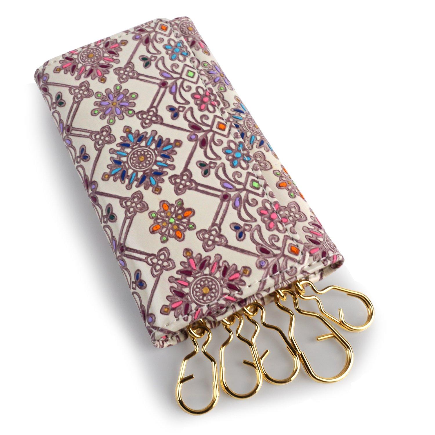 

Key key leather genuine made in paperback miscellaneous floral flower garden [Yuzen Bunko] case, case, accessory, ladies, ladies, leather, Japan, рожевий