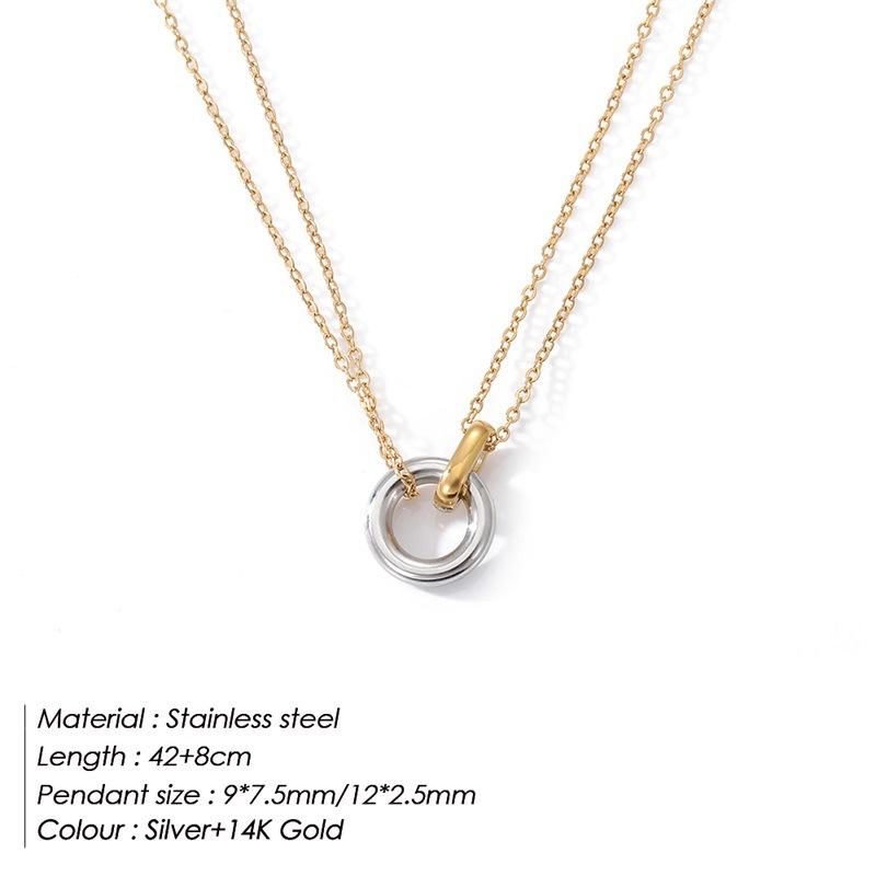 EManco Women s Two-Color Circle Pendant Geometric Necklace Stainless Steel Fashion Round Pendant Women Necklace 42+8CM&Fashion